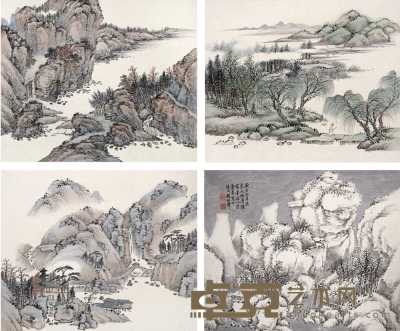 赵松声 庚午（1930年）作 仿各家山水 册页（十二开选四） 31×26cm×12